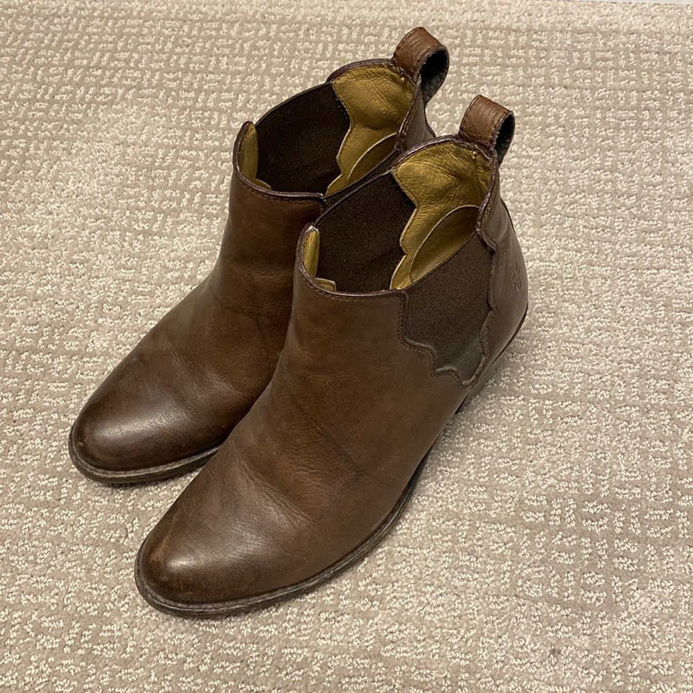 Frye Brown Leather Chelsea Heeled Boots